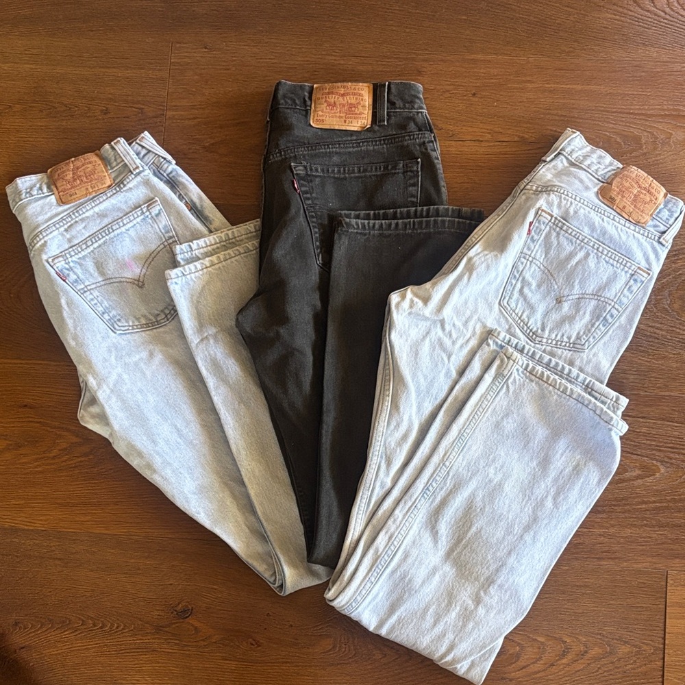 Levi's Black and Light Denim Jeans Lot of 3 501’s and 505’s 34X34